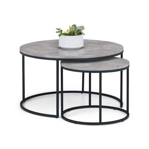 Staten Concrete Finish and Black Steel Nesting Round Coffee Tables (D80 x W80 x H50cm)