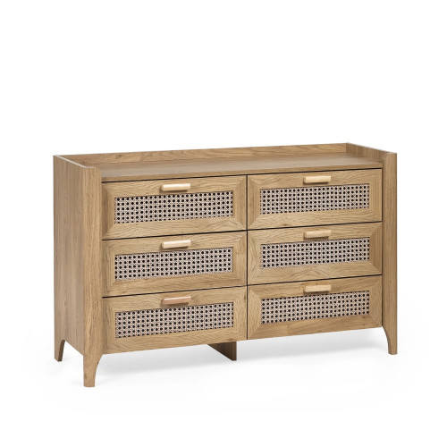 Sydney Natural Oak 6 Drawer Wide Chest (D41 x W120 x H75cm)