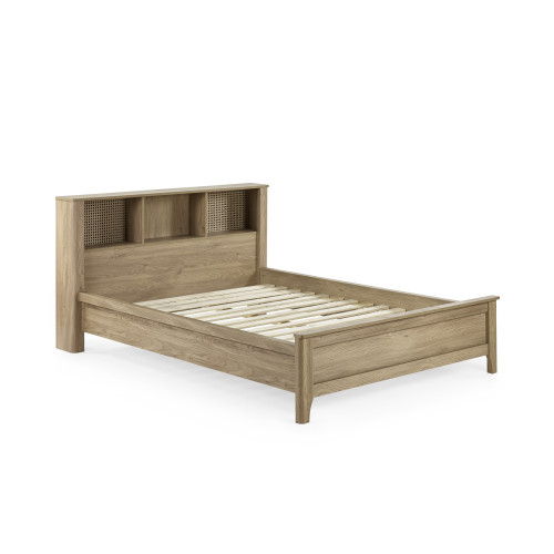 Sydney Oak Rattan Effect Double Bookcase Bed (H92 x W156 x D217cm)