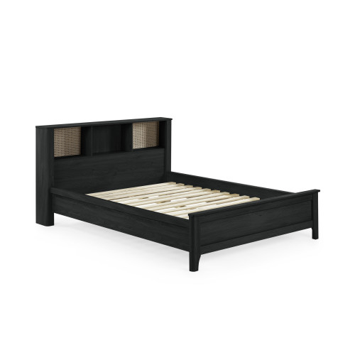 Sydney Black Ash Rattan Effect Kingsize Bookcase Bed (H92 x W171 x D225cm)