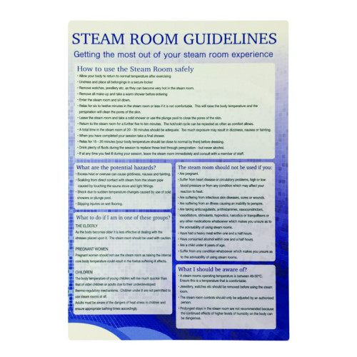 Metal Adhesive Steam Room Guidelines 28 x 40cm (Box of 5)