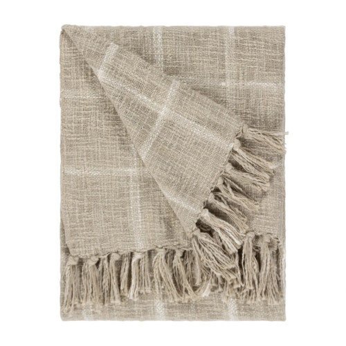 Yard Beni Woven Cotton Tassled Frinted Trim Throw 130 x 180cm - Stone/Natural