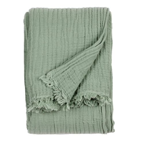 Yard Lark Muslin Cotton Fringed Throw 130 x 180cm - Eucalyptus