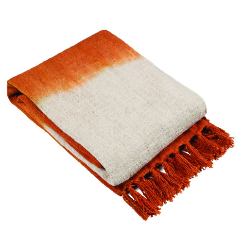 Mizu Dip Dye Fringed Cotton Throw 130 x 170cm - Amber