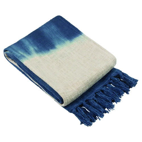 Mizu Dip Dye Fringed Dark Blue Cotton Throw 130 x 170cm