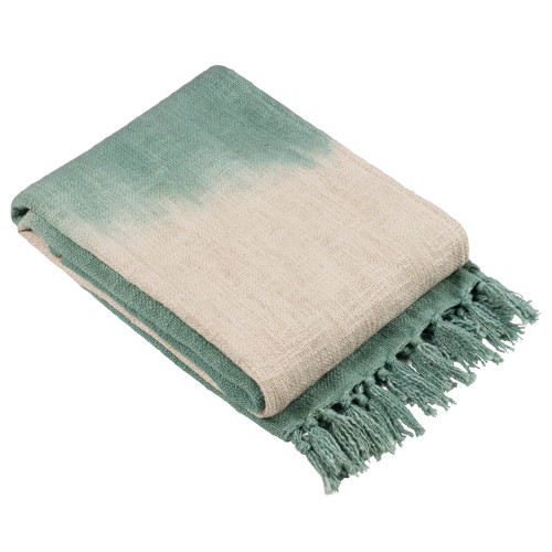 Mizu Dip Dye Fringed Cotton Throw 130 x 170cm - Eucalyptus