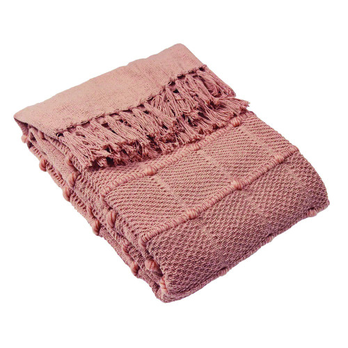 Furn Motti Woven Tufted Stripe Cotton Throw 140 x 180cm - Blush