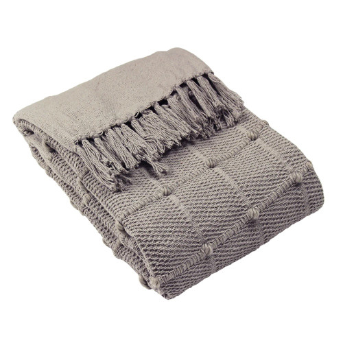 Motti Woven Tufted Stripe Cotton Throw 140 x 180cm - Grey