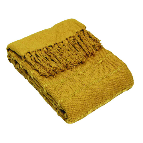 Motti Woven Tufted Stripe Cotton Mustard Throw 140 x 180cm