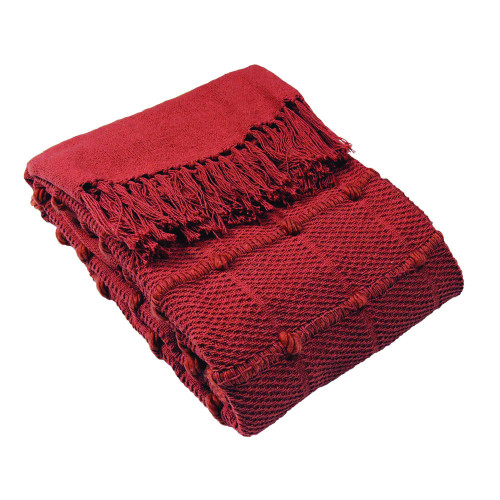 Motti Woven Tufted Stripe Cotton Red Throw 140 x 180cm