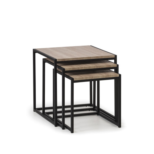 Tribeca Sonoma Oak and Black Steel Nest of 3 Tables (D45 x W45 x H45cm)