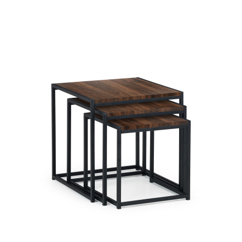 Tribeca Walnut and Black Steel Nest of 3 Tables (D45 x W45 x H45cm)