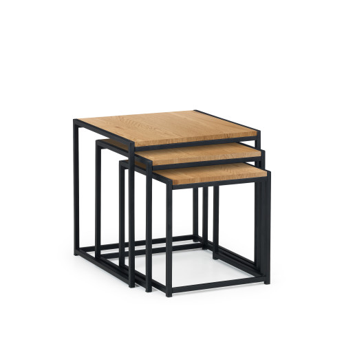 Tribeca Sonoma Oak and Black Steel Nest of 3 Tables (D45 x W45 x H45cm)