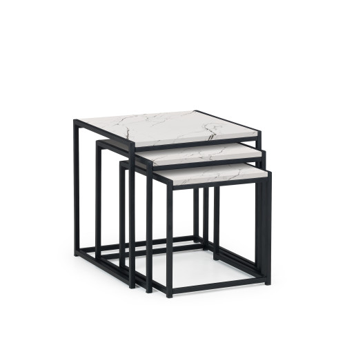 Tribeca White Marble and Black Steel Nest of 2 Tables (D45 x W45 x H45)