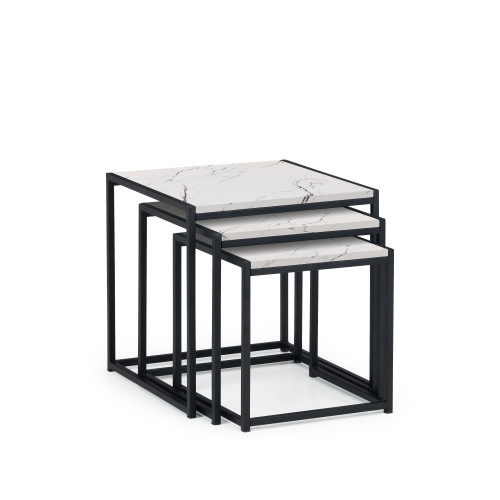 Tribeca White Marble and Black Steel Nest of 3 Tables (D45 x W45 x H45cm)