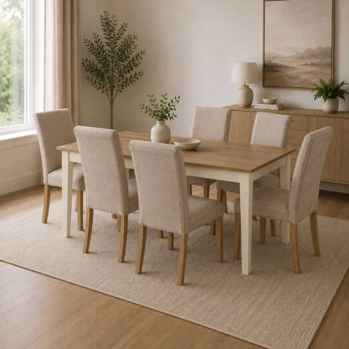 Set of 2 Valencia Cream Chenille Upholstered Dining Chair (H103 x W46.5 x D59.5cm)