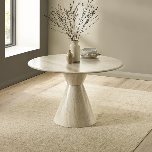 Verona Cream Marble Effect Round Pedestal Dining Table (H76 x W120 x D120cm)
