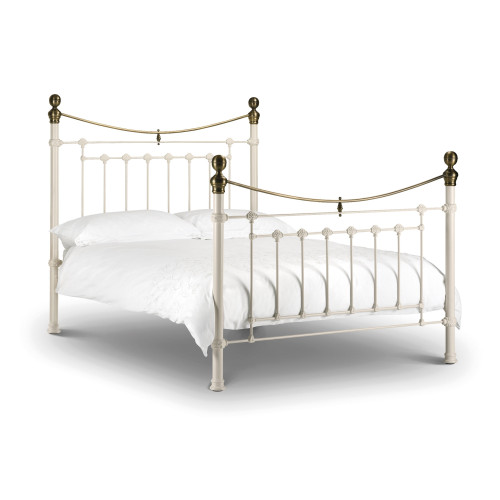 Victoria Stone White and Brass Bed - Double (D207 x W151 x H146cm)