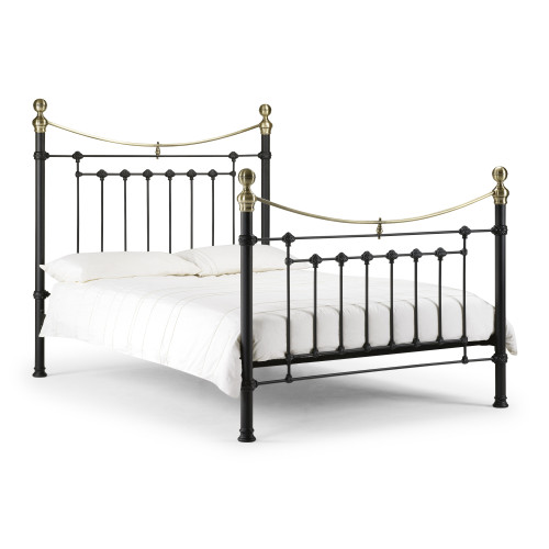 Victoria Satin Black and Brass Bed - Double (D207 x W151 x H146cm)