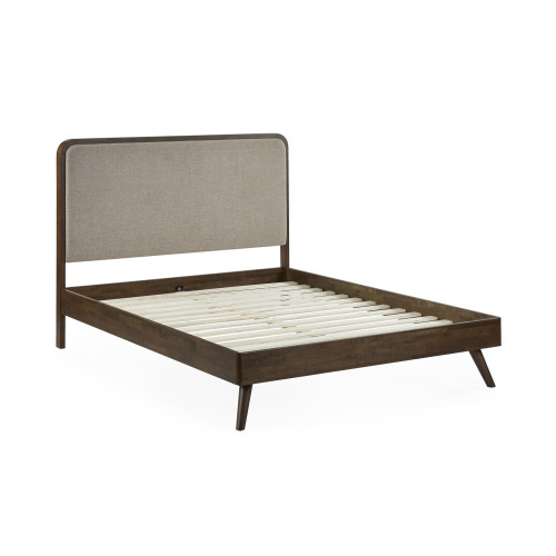 Walden Walnut Effect and Grey Chenille Upholstered Headboard