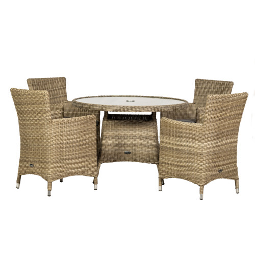 Wentworth Natural Rattan 4 Seater Round Carver Dining Set