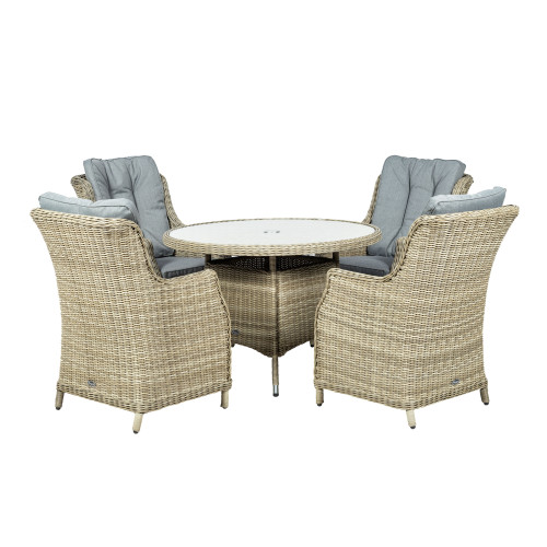 Wentworth Natural Rattan 4 Seater Round Highback Comfort Dining Set