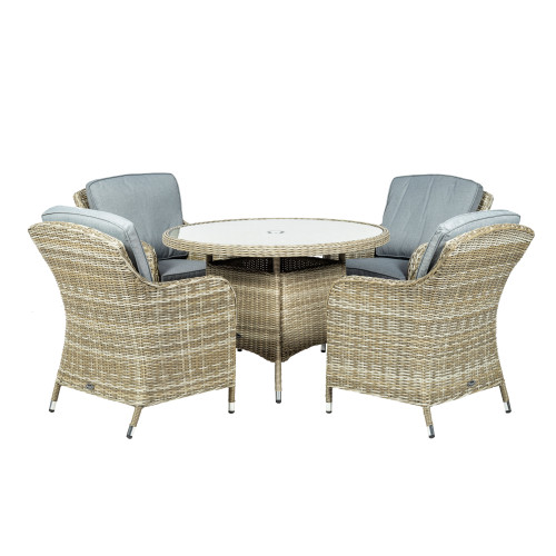 Wentworth Natural Rattan 4 Seater Round Imperial Dining Set
