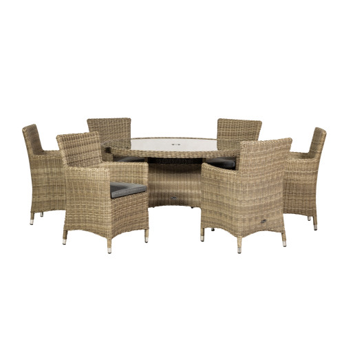 Wentworth Natural Rattan 6 Seater Round Carver Dining Set