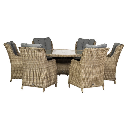 Wentworth Natural Rattan 6 Seater Round Highback Comfort Dining Set