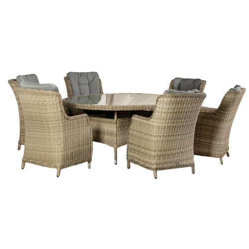 Wentworth Natural Rattan 6 Seater Ellipse Highback Comfort Dining Set