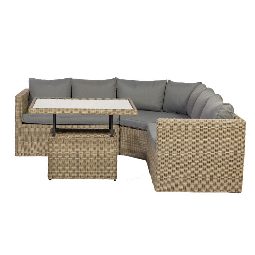 Wentworth Natural Rattan 6 Seater Corner Lounging Set with Adjustable Height Table