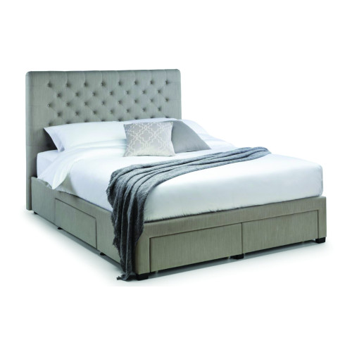 Wilton Grey Linen 4 Drawer Bed - Double (D207 x W150 x H130cm)