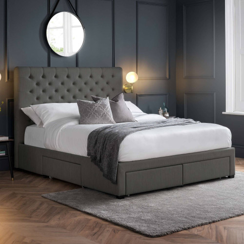 Wilton Dark Grey Linen Deep Button 4 Drawer Beds