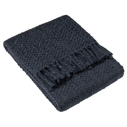 Morni Woven Fringed Dark Blue Cotton-Poly Throw 130 x 180cm