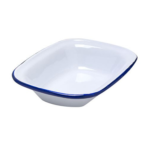 Enamel White and Blue Pie Dish 18 x 13cm