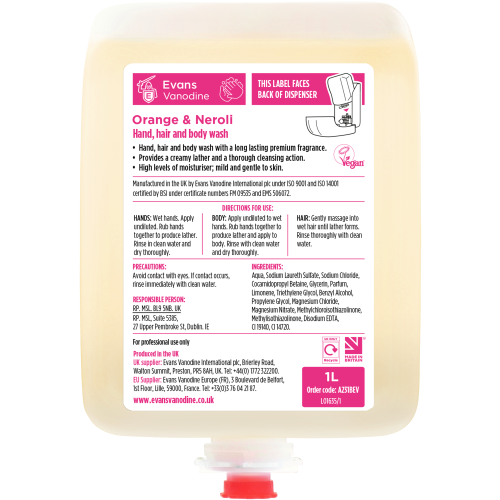 Evans Vanodine Orange & Neroli Hand, Hair & Body Wash 1 litre (Box of 6)