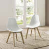 Set of 2 Agatha White Plastic Dining Chair with Wooden Legs (H82 x W45 x D50cm)