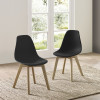 Set of 2 Agatha Black Plastic Dining Chair with Wooden Legs (H82 x W45 x D50cm)