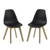 Set of 2 Agatha Black Plastic Dining Chair with Wooden Legs (H82 x W45 x D50cm)