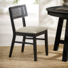 Set of 2 Annika Satin Black Natural Fabric Rattan Back Dining Chairs (H81.5 x W47 x D50cm)