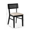 Set of 2 Annika Satin Black Natural Fabric Rattan Back Dining Chairs (H81.5 x W47 x D50cm)