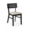 Set of 2 Annika Satin Black Natural Fabric Rattan Back Dining Chairs (H81.5 x W47 x D50cm)