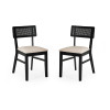 Set of 2 Annika Satin Black Natural Fabric Rattan Back Dining Chairs (H81.5 x W47 x D50cm)