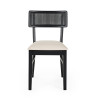 Set of 2 Annika Satin Black Natural Fabric Rattan Back Dining Chairs (H81.5 x W47 x D50cm)