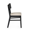 Set of 2 Annika Satin Black Natural Fabric Rattan Back Dining Chairs (H81.5 x W47 x D50cm)