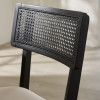 Set of 2 Annika Satin Black Natural Fabric Rattan Back Dining Chairs (H81.5 x W47 x D50cm)