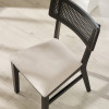 Set of 2 Annika Satin Black Natural Fabric Rattan Back Dining Chairs (H81.5 x W47 x D50cm)