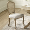 Set of 2 Camille Lined Oak Rattan Back Dining Chairs with French Style Legs (H96 x W53 x D61cm)