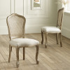 Set of 2 Camille Lined Oak Rattan Back Dining Chairs with French Style Legs (H96 x W53 x D61cm)