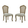 Set of 2 Camille Lined Oak Rattan Back Dining Chairs with French Style Legs (H96 x W53 x D61cm)